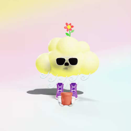 Cloudee Sleeping Club NFT with a yellow cloud, sunglasses, flower sprout and purple shoes