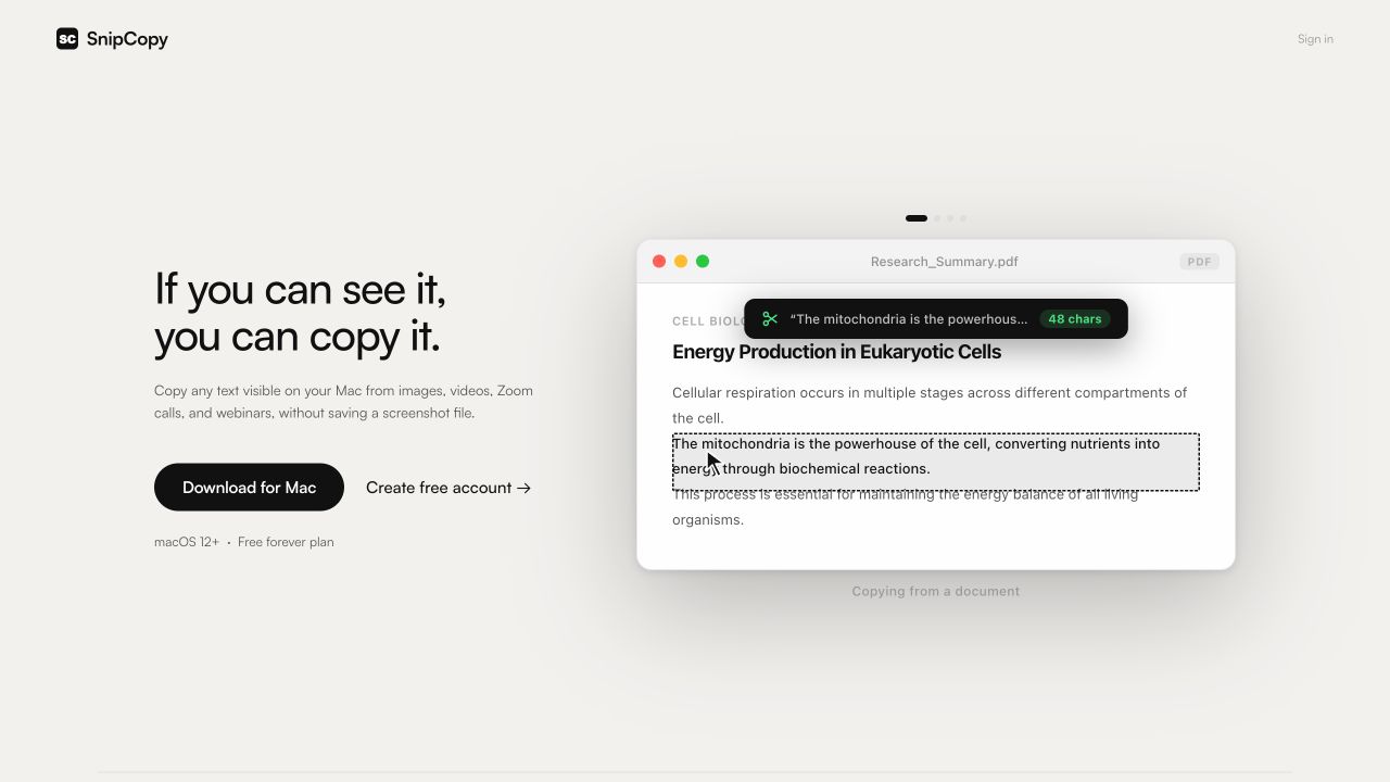 SnipCopy live application homepage